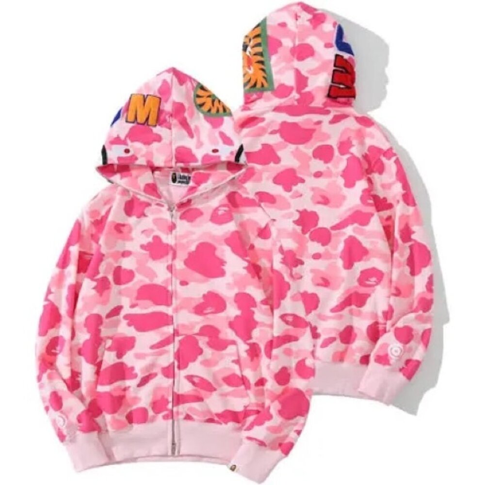Pink Bape Shark Zip Up Hoodie